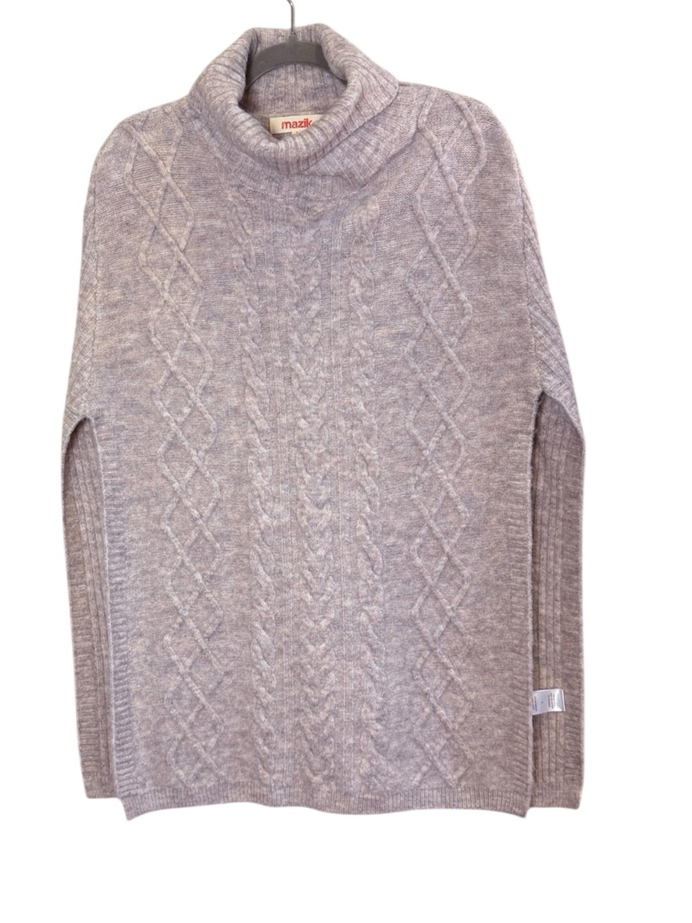 Mazik Women’s Oversized Cream Cable Knit Turtleneck Sweater Poncho Sz S